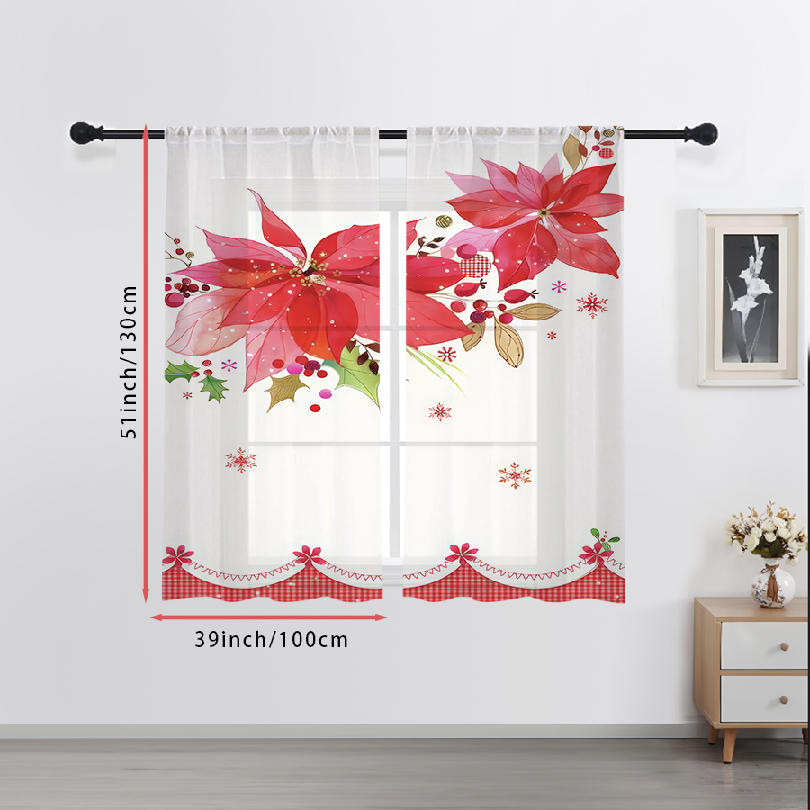 2PCS Christmas Sheer Curtains, - Curtain Rods ulasan dan harga