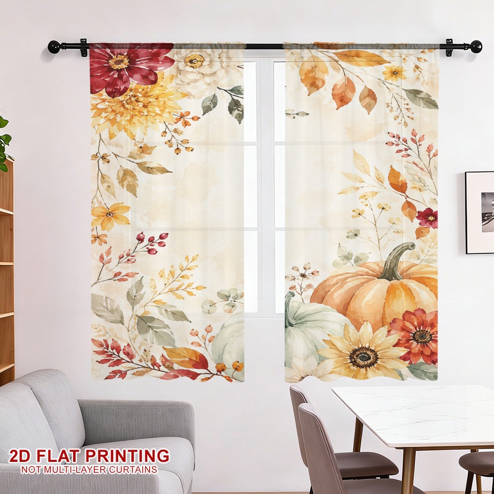 2PCS Thanksgiving Fall Sheer C - Curtain Rods ulasan dan harga