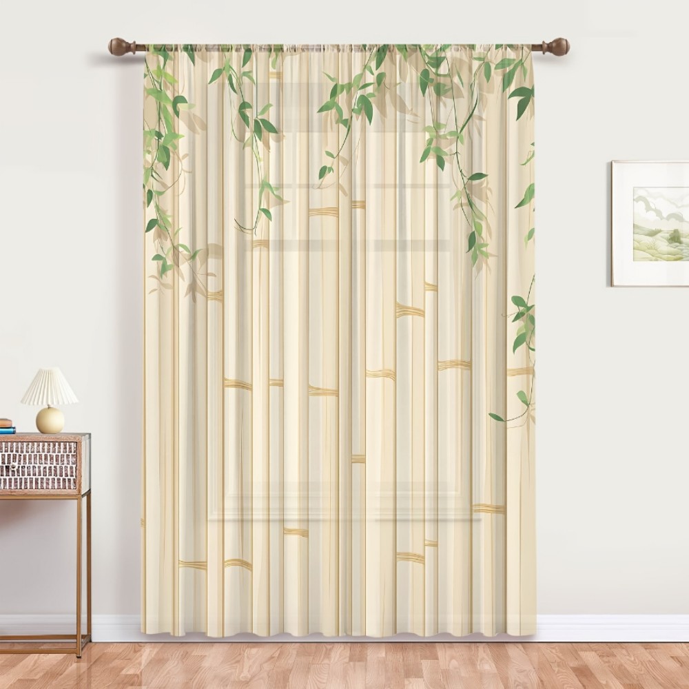 1PC Sheer Curtain Bamboo Green - Curtain Rods ulasan dan harga