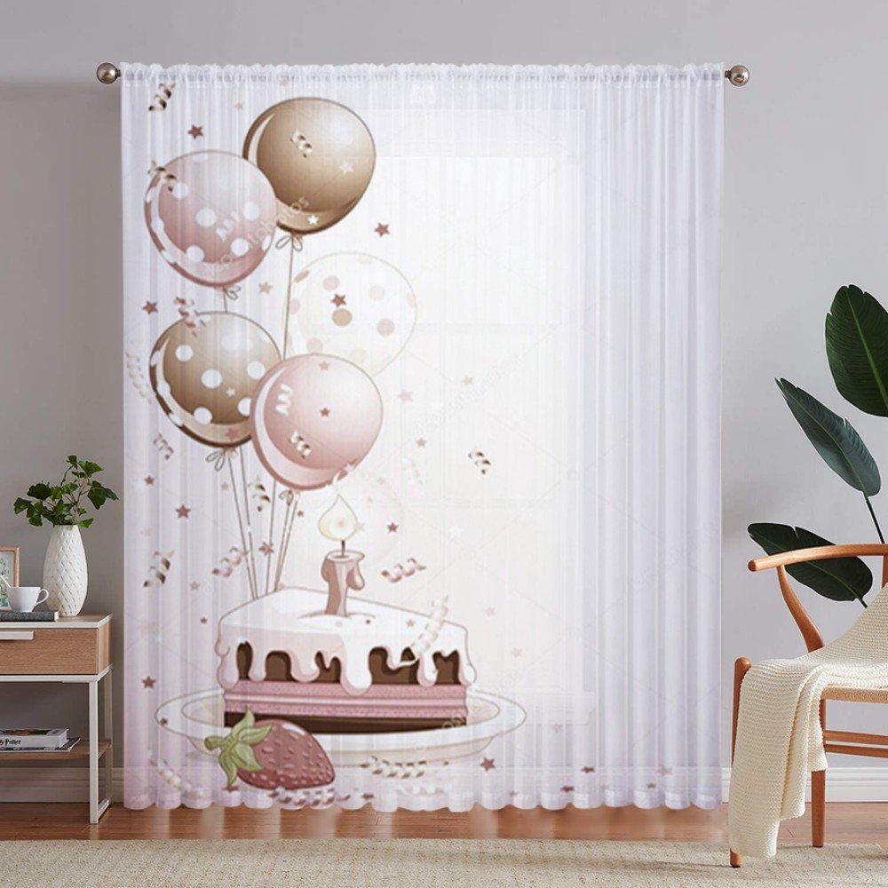 1PC Sheer Curtain Birthday Cak - Curtain Rods ulasan dan harga