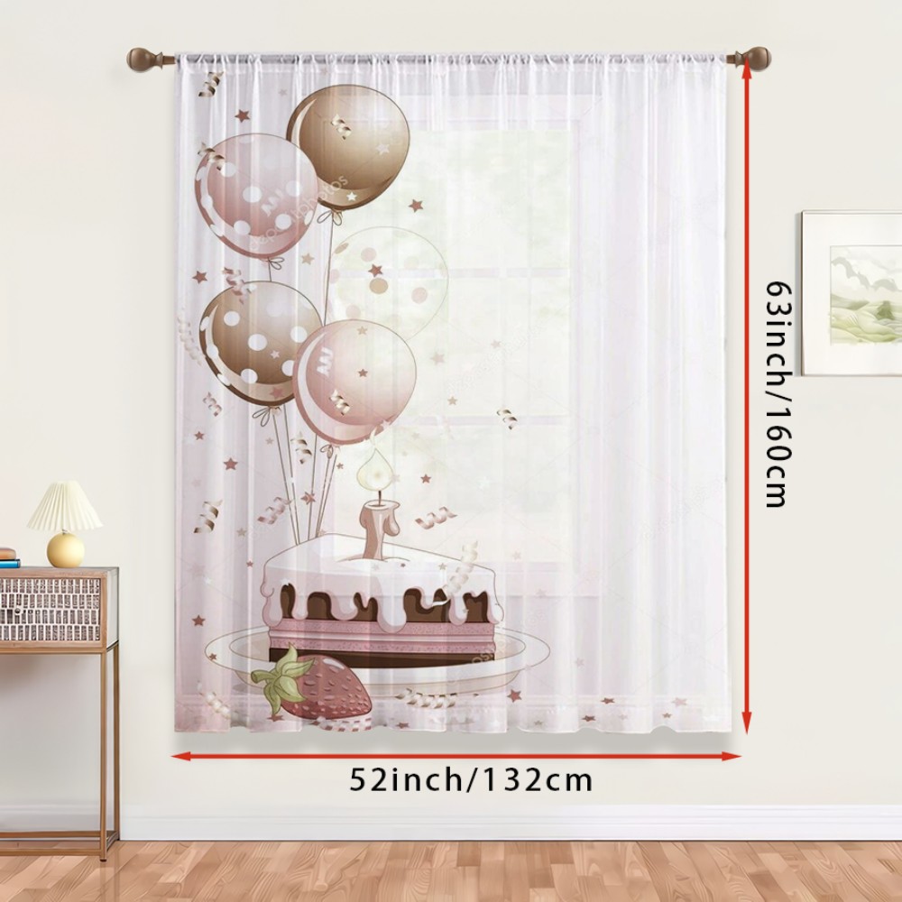 1PC Sheer Curtain Birthday Cak - Curtain Rods ulasan dan harga