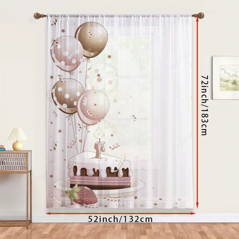 1PC Sheer Curtain Birthday Cak - Curtain Rods ulasan dan harga