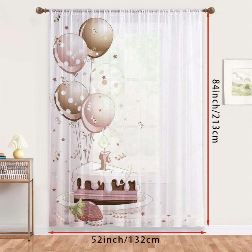 1PC Sheer Curtain Birthday Cak - Curtain Rods ulasan dan harga