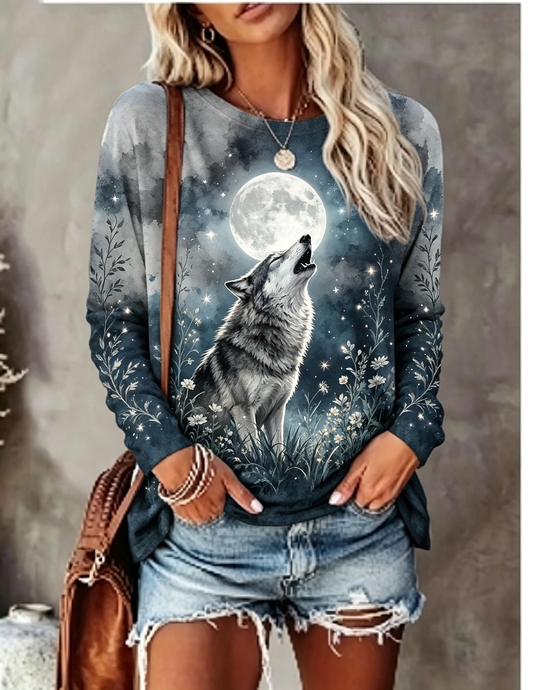 Women Long Sleeve T Shirt Howl - Wallpaper ulasan dan harga