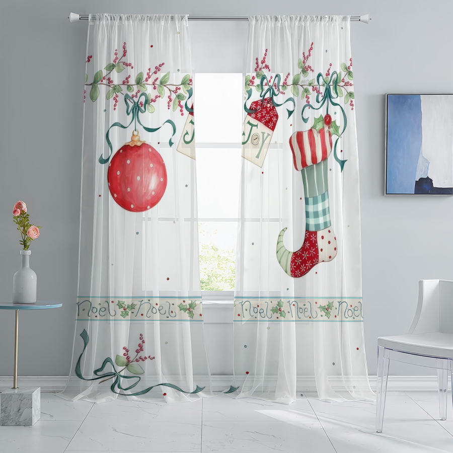 2PCS Christmas Sheer Curtains, - Curtain Rods ulasan dan harga