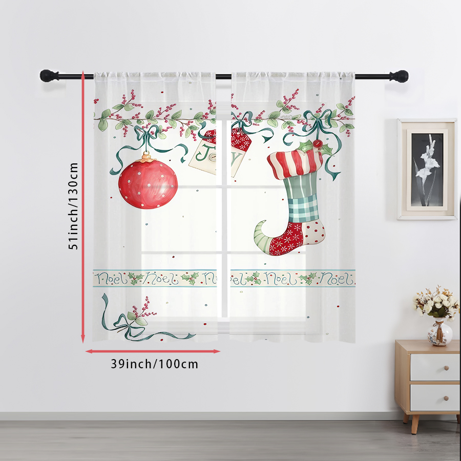 2PCS Christmas Sheer Curtains, - Curtain Rods ulasan dan harga